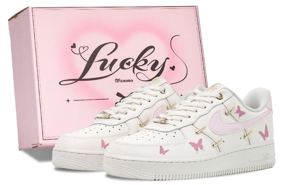 Nike Air Force 1 Butterfly Weaving Dreams Abrasion Resistant Balance Low Top Skateboard Shoes Women's White Pink