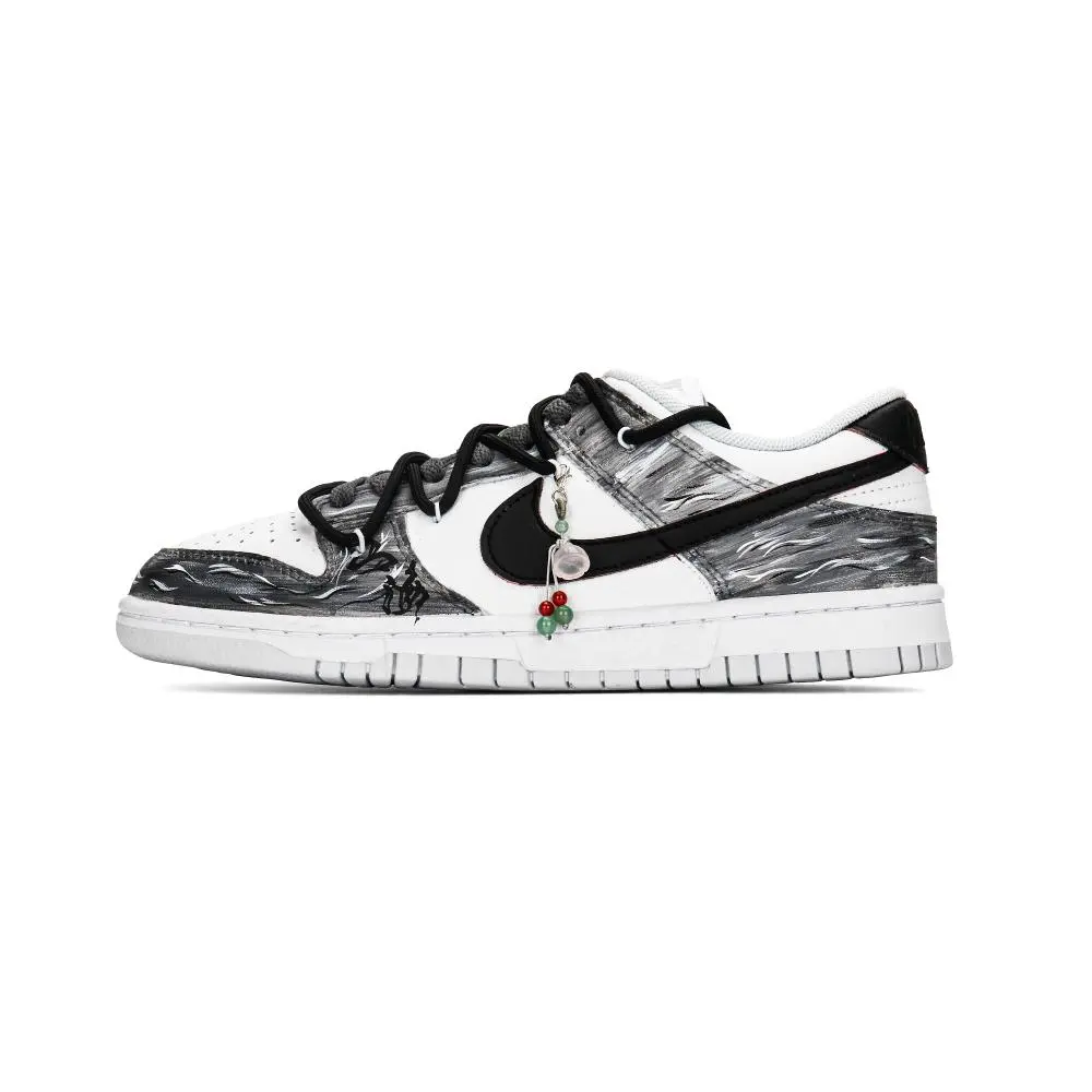Nike Dunk Mountains And Seas Legacy Abrasion Resistant Low Top Skateboard Shoes Unisex Gray Black White