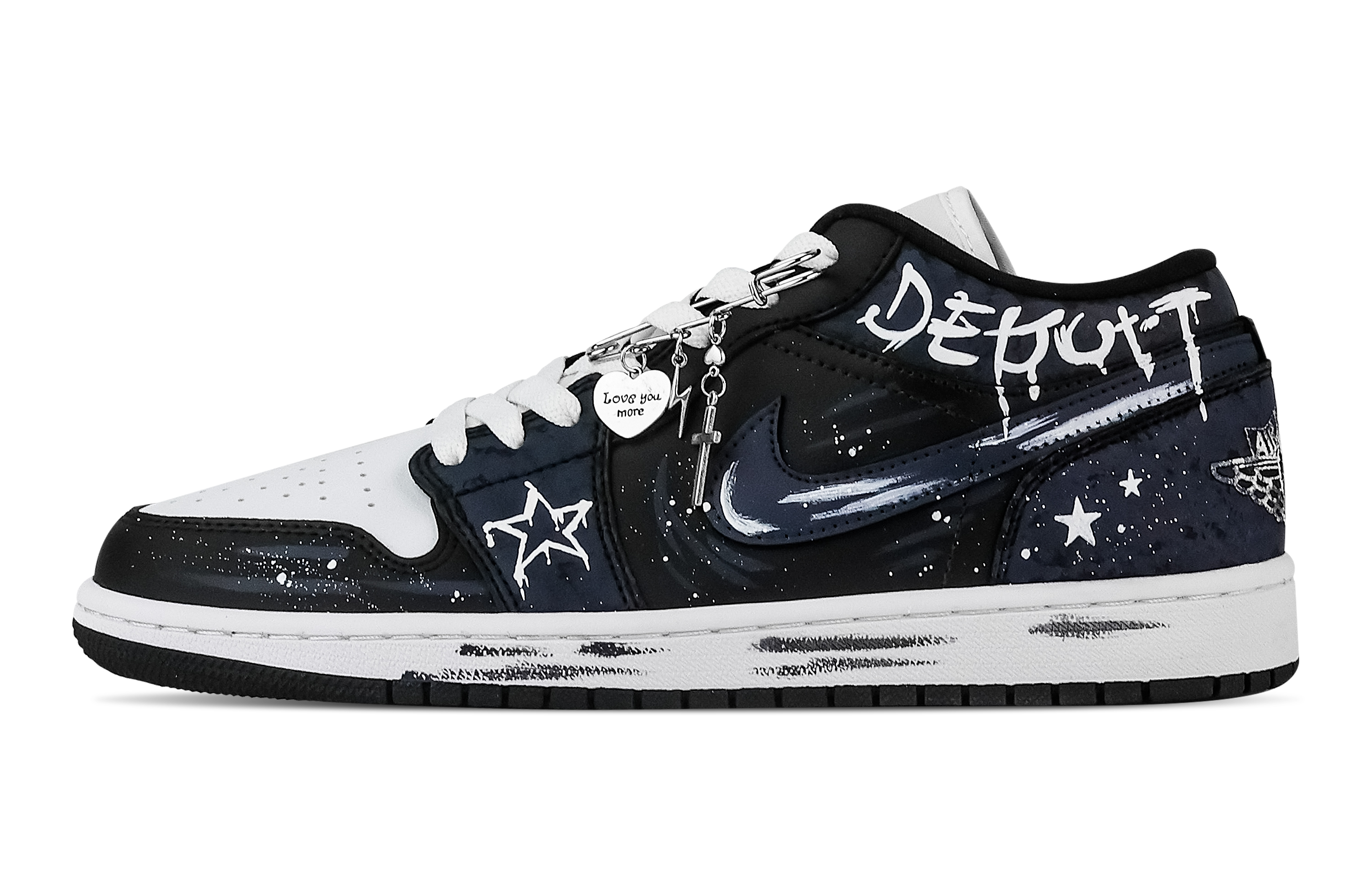 Jordan Air Jordan 1 Starry Sky Reverse, Heart Box Low top Vintage Basketball Shoes Unisex Navy Blue