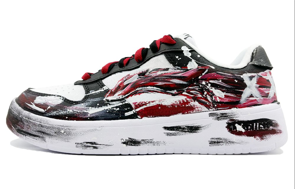 LiNing Pontoon Boats Slip Resistant, Abrasion Resistant, Breathable Low Top Skateboard Shoes Men's White Red Black