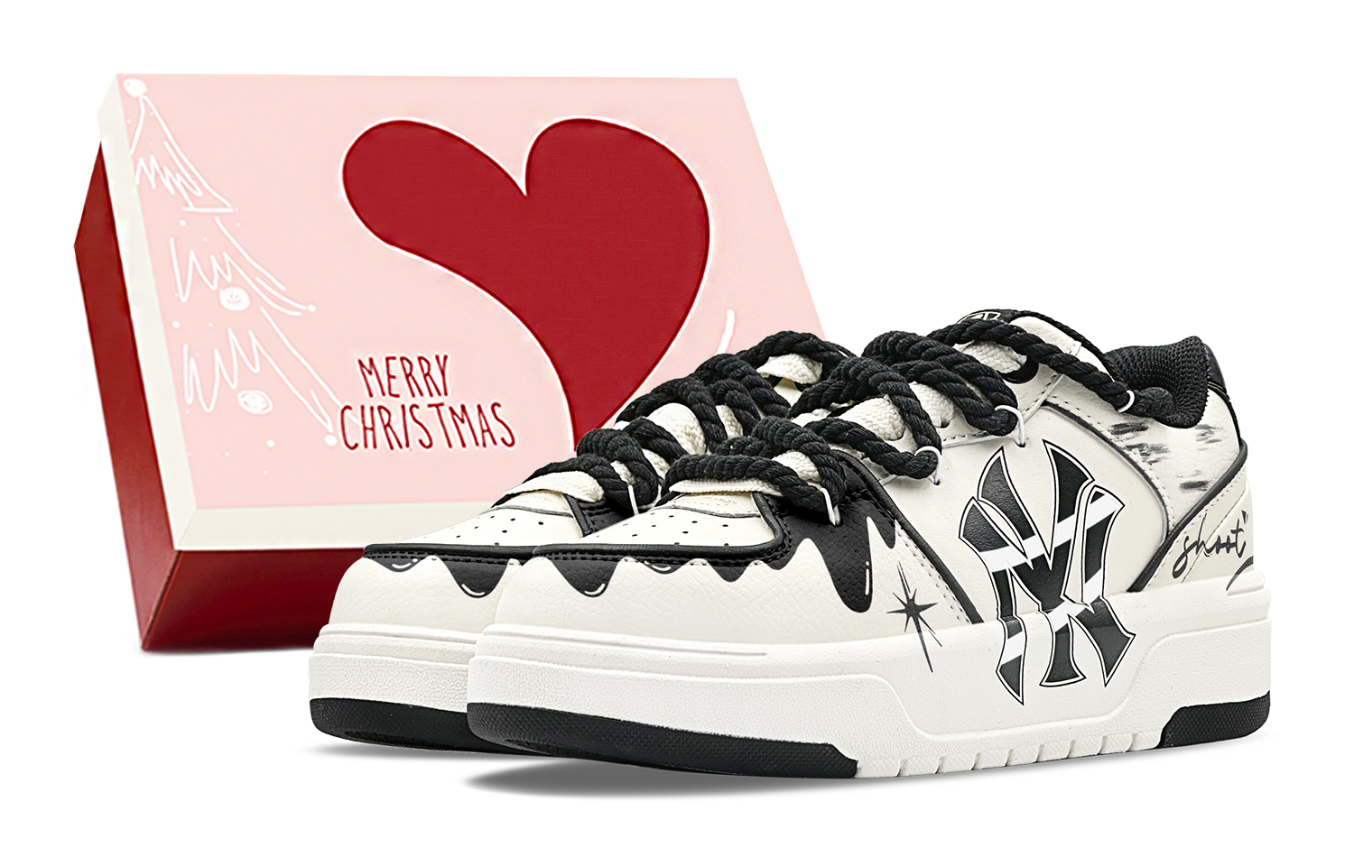 MLB Chunky Liner Abrasion Resistant Low Top Skateboard Shoes Unisex White Black