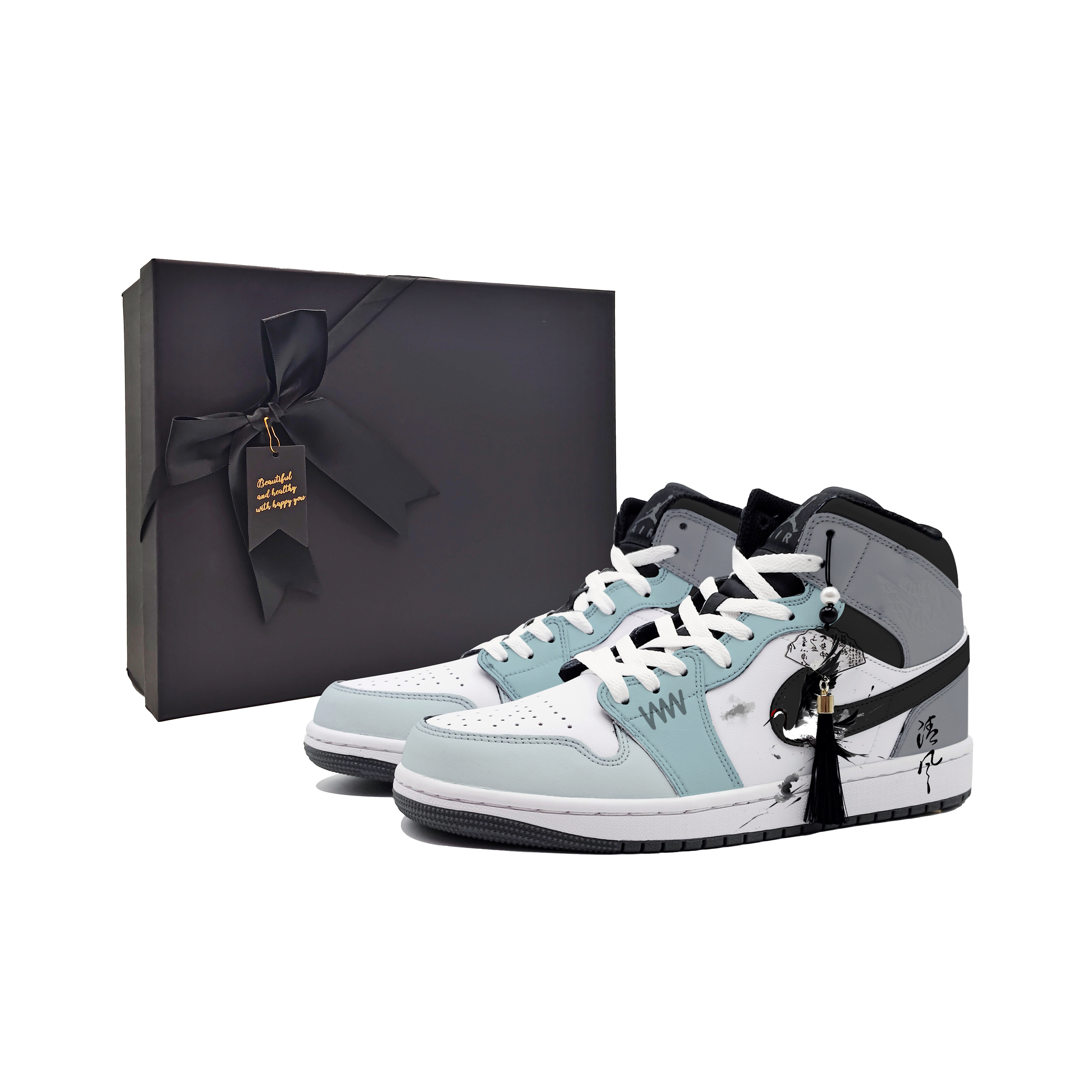 Jordan Air Jordan 1 Xianyun Wild Crane, Falling Wind Abrasion Resistant Mid top Vintage Basketball Shoes Unisex Gray