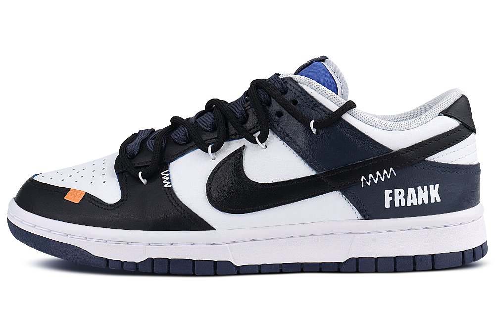 Nike Dunk Anti-Slip Wear-Resistant Low-Top Skateboard Shoes Men's Black White Blue