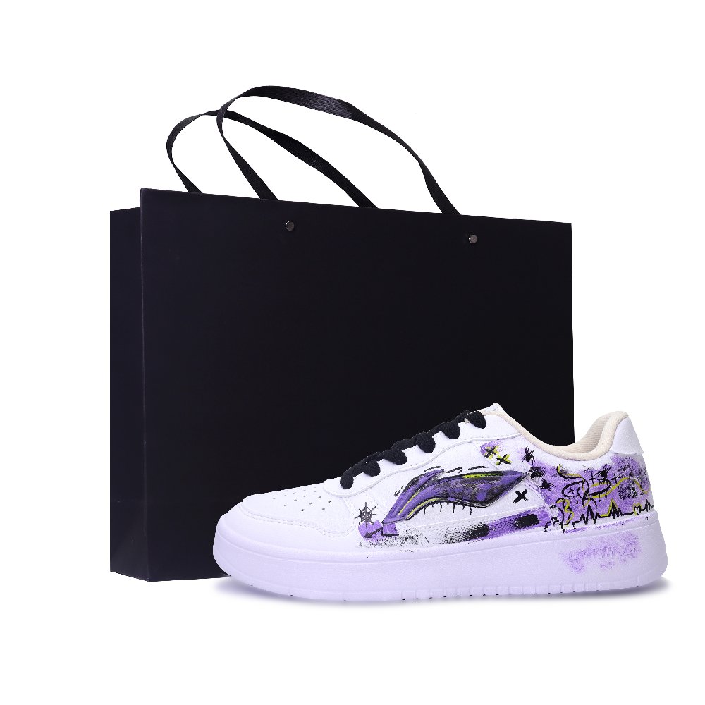 LiNing Pontoon Boats Abrasion Resistant, Lightweight, And Breathable Low Top Skateboard Shoes Unisex White Purple Black