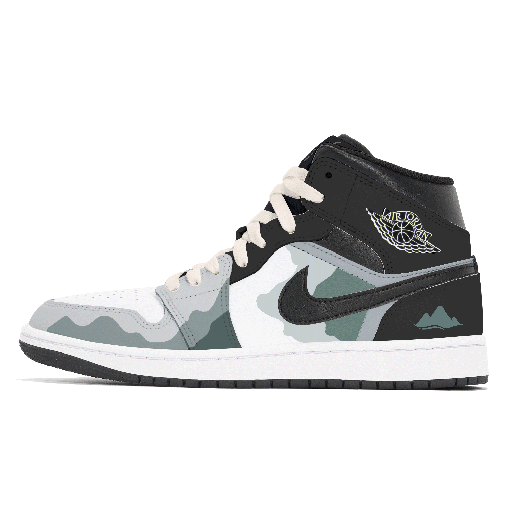 Jordan Air Jordan 1 Dusty Green Mountain Abrasion Resistant Mid Top Vintage Basketball Shoes Men's Black