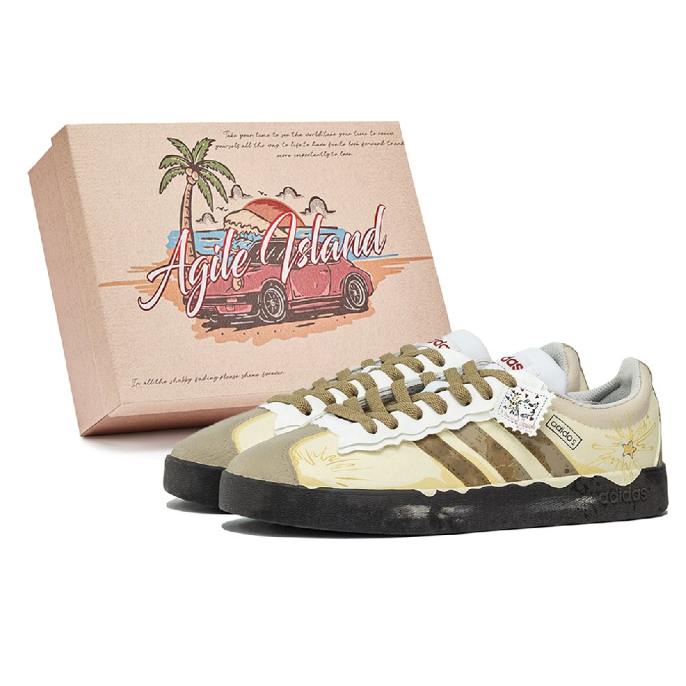 Adidas VL COURT 2.0 Lively Island, Box, Honey Jar Abrasion Resistant Low Top Skateboard Shoes Unisex Brown Yellow