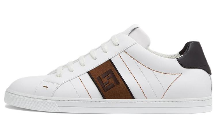 FENDI Ff Leather Low Top White Brown