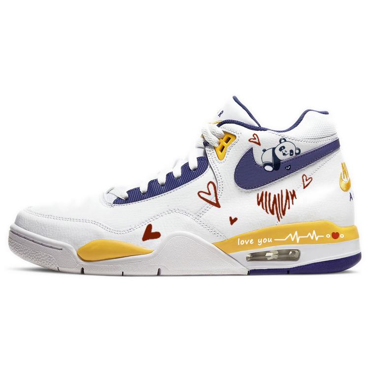 Nike Flight Legacy Beating Heart Heart Panda Wear-Resistant Mid-Top Vintage Basketball Shoes Men's White Blue Yellow