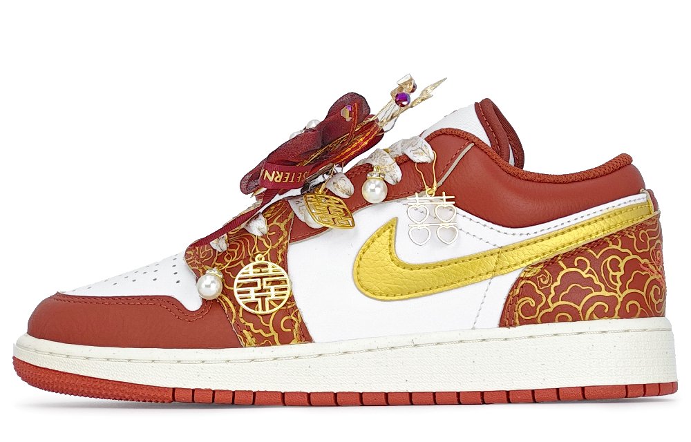 Jordan Air Jordan 1 GS ZHUO HUA YUN XI Cushioning, Wear Resistant Low Top Vintage Basketball Shoes Women's Red