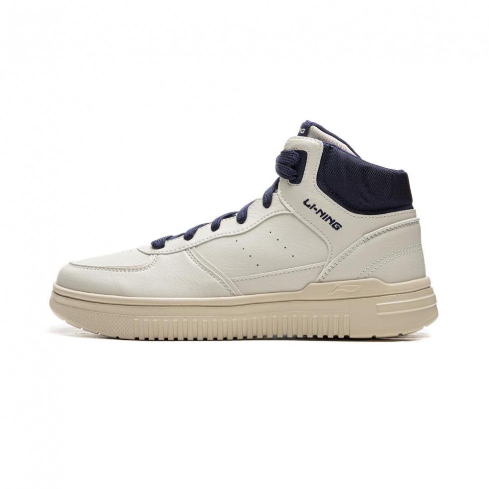 LiNing Qingyun HI Anti-Slip And Wear-Resistant Breathable High-Top Skateboard Shoes Unisex White Blue