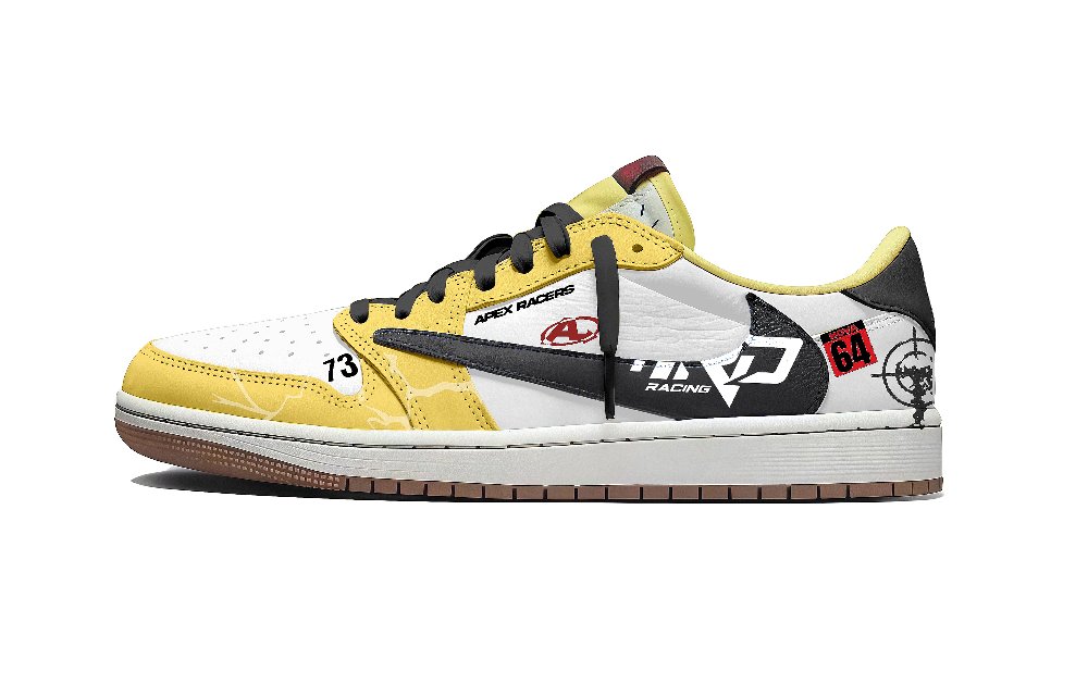 Travis Scott x Jordan Air Jordan 1 Speed Racing Track Low Top Vintage Basketball Shoes Unisex Yellow