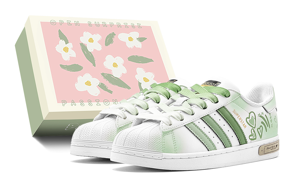 Adidas Originals Superstar 520 Gift Iridescent Stars Low-Top Skateboard Shoes Unisex Green