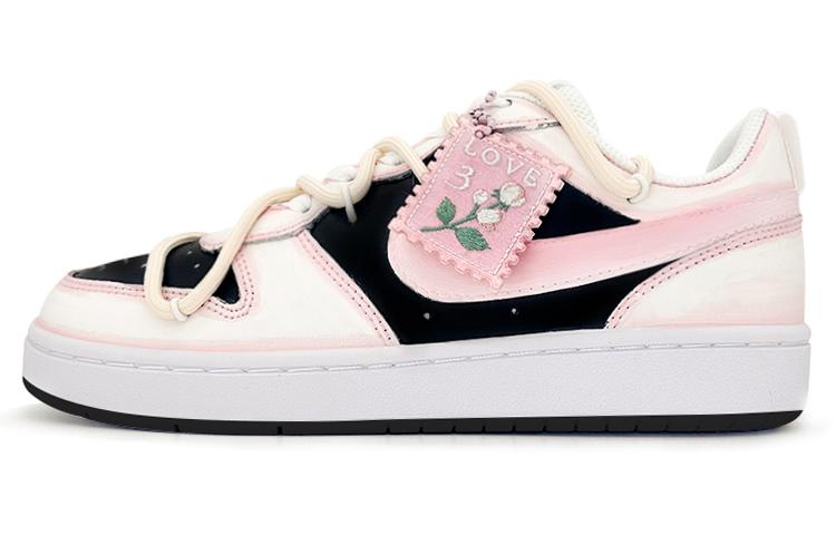 Nike Court Borough Low 2 Low-Top Skateboard Shoes GS Black Pink Pink