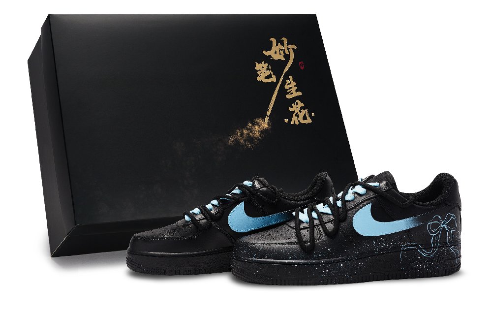 Nike Air Force 1 Abrasion Resistant Low Top Skateboard Shoes Unisex Black Blue