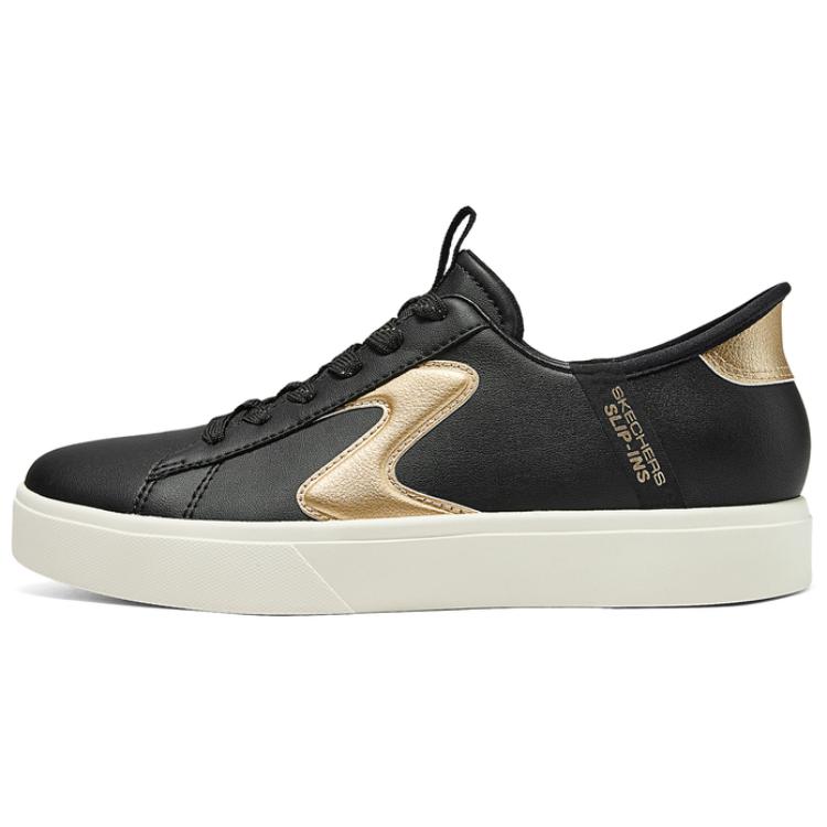 Skechers Court Classics Slip Resistant And Breathable Low Top Skateboard Shoes Women's Black Gold