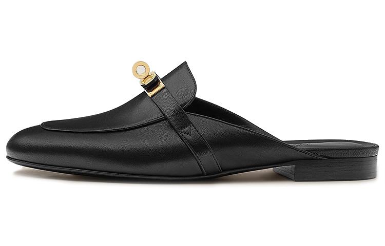 HERMES Oz Mule Noir Goatskin Leather