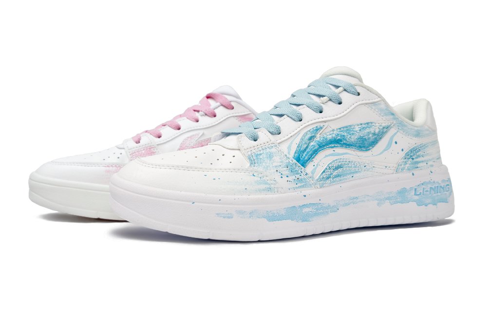 LiNing Slip-Resistant Cushioning Wear-Resistant Low-Top Skateboard Shoes Men's Blue Pink Mismatched