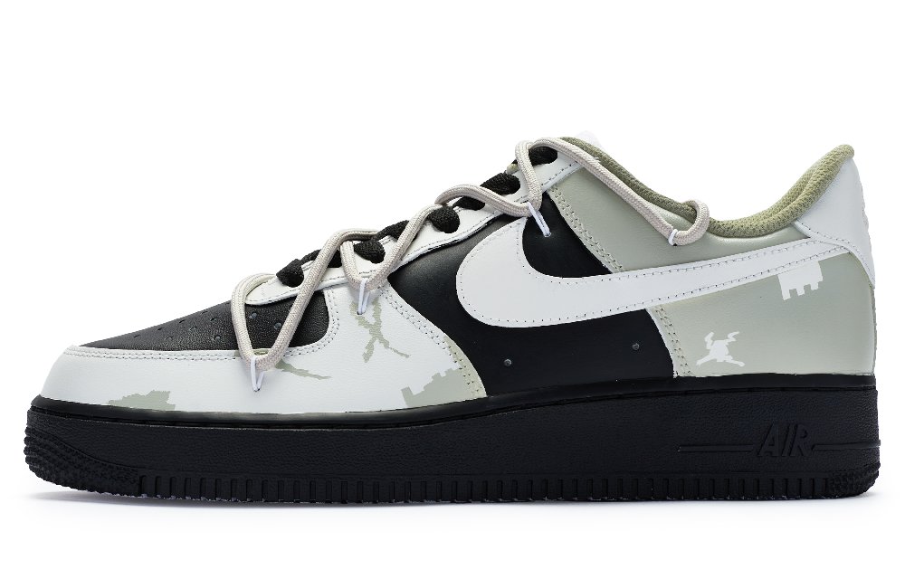 Nike Air Force 1 Low Top Skateboard Shoes Men's Black Green Gray