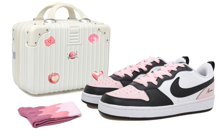Nike Court Borough Low 2 Abrasion Resistant Low Top Skateboard Shoes GS White Black Pink