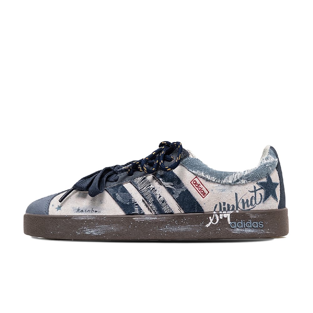 Adidas VL COURT 2.0 ADCDAVINCI Star Tide Shock Absorbers Low Top Skateboard Shoes Unisex Blue Gray