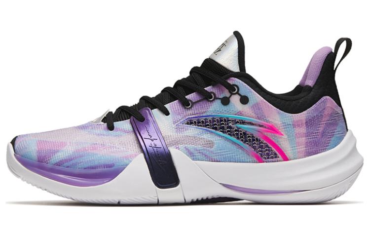Anta Crazy 4 Team Shock Absorbers Slip Resistant Abrasion Resistant Low top Basketball Shoes Men's Purple Black