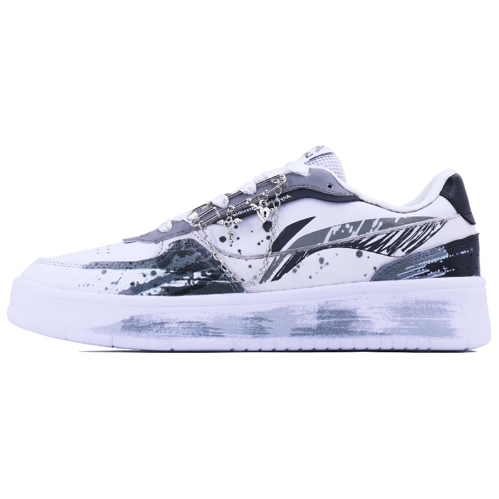 LiNing Duda Ink Wash Painting SDS Anti-Slip And Wear-Resistant Breathable Low-Top Skateboard Shoes Men's White Gray