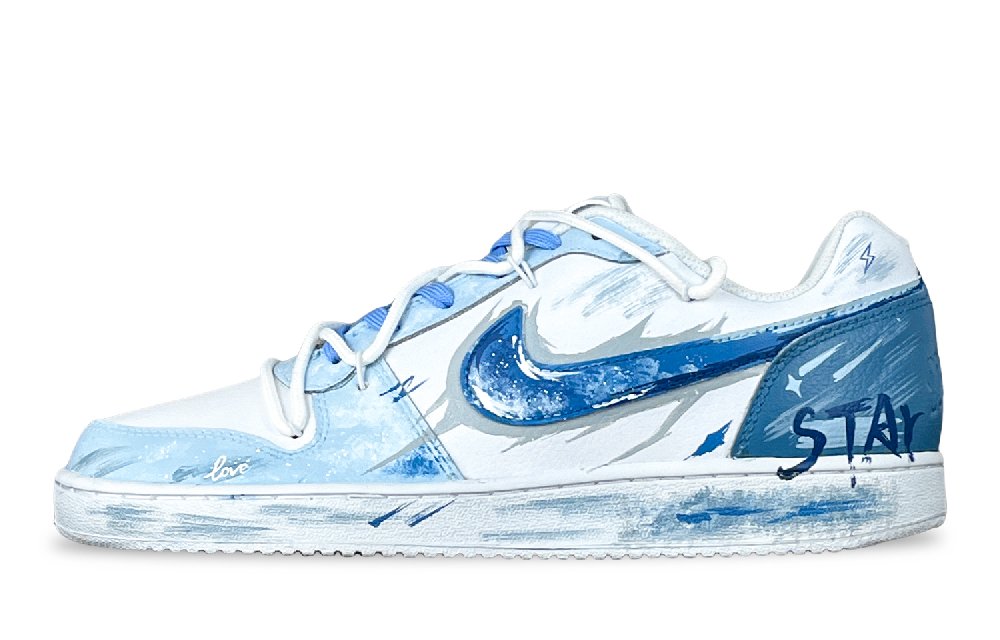 Nike EBERNON Low Pica Card, Starry Sky Guardian Slip Resistant Low Top Skateboard Shoes Men's Blue White