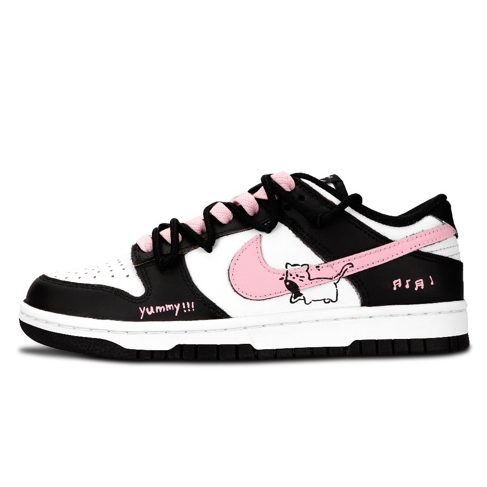 Nike Dunk Black White, Pink Cat Dream Abrasion Resistant Low Top Skateboard Shoes Unisex Pink