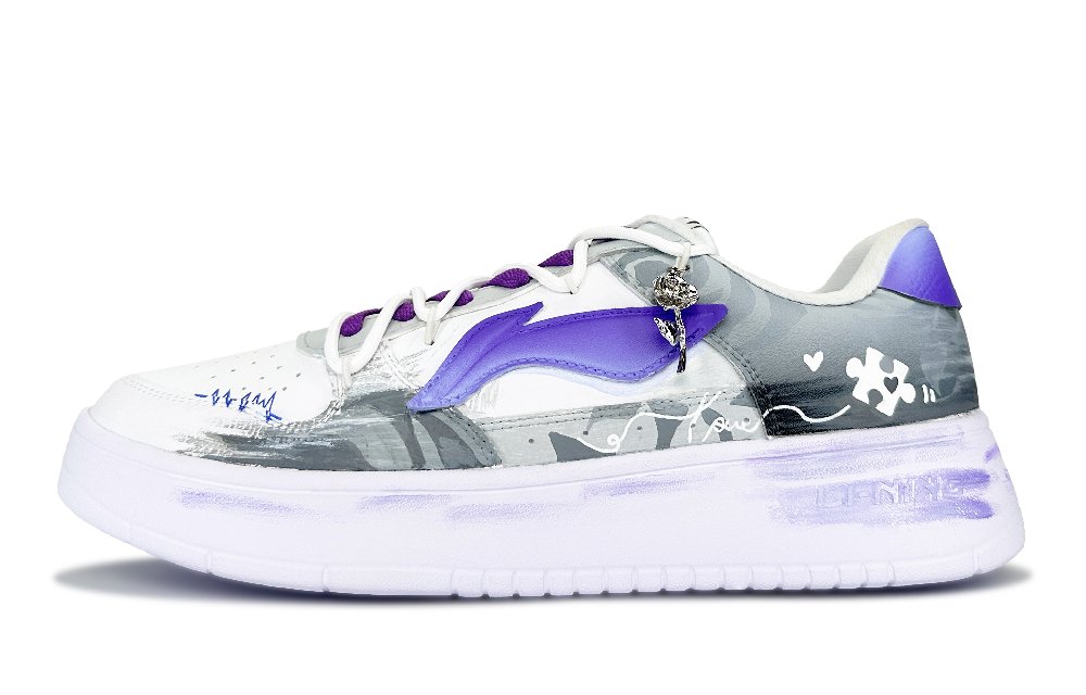 LiNing Pontoon Boats Anti Slip Wear Resistant Low Top Skateboard Shoes Men's Gray Purple