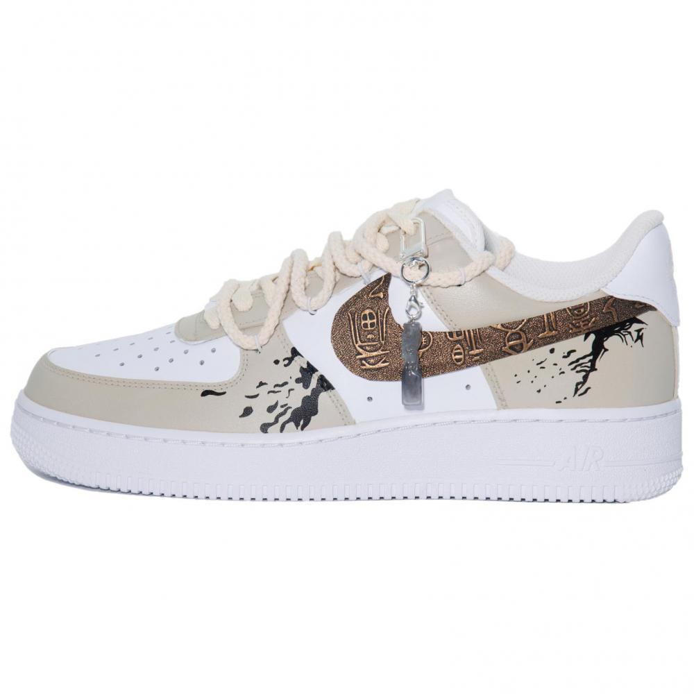 Nike Air Force 1 Ink Splatter Landscape Coverage Cushioning Wear-Resistant Balance Low-Top Skateboard Shoes Ecru