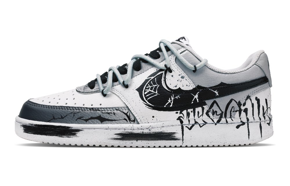 Nike Court Vision 1 Blazing Night Riddle Anti Slip Wear Resistant Low Top Skateboard Shoes Men's Black White