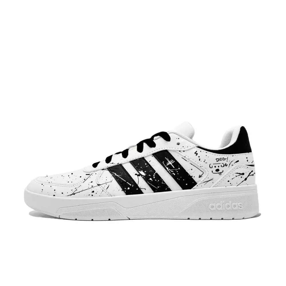 Adidas Neo Courtbeat Simple Line Drawing Of A Puppy Abrasion Resistant Low top Skateboard Shoes Unisex Black White