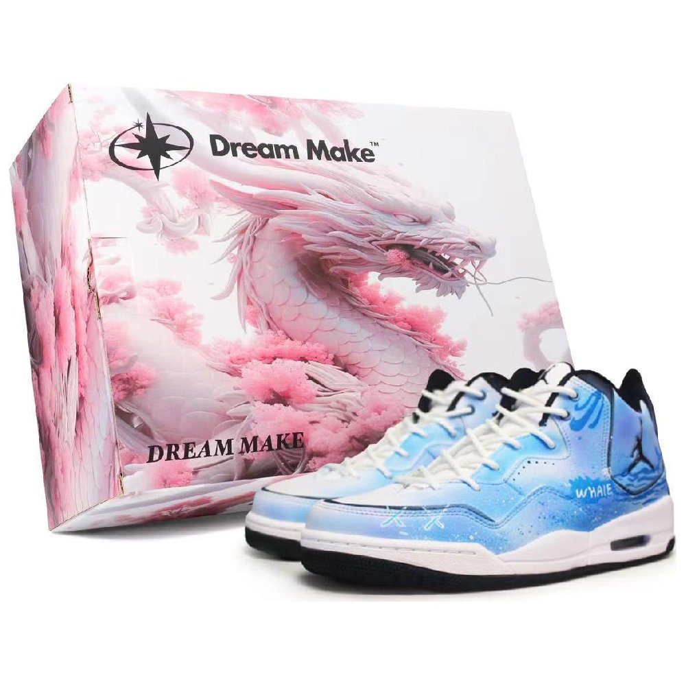 Jordan Courtside 23 Box Anti-Slip Wear-Resistant Mid-Top Vintage Basketball Shoes White Blue