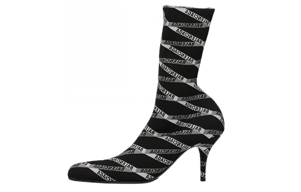 Balenciaga 80mm Monogram Logo Spandex Boots 'Black' Women's