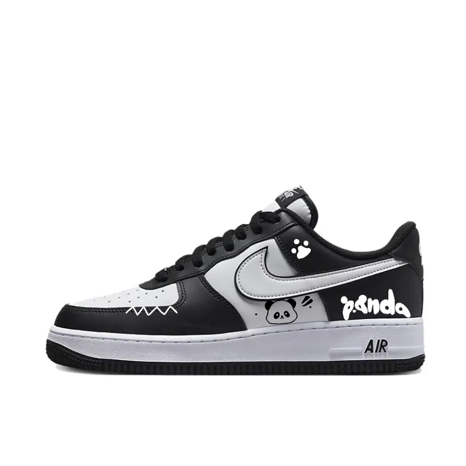 Nike Air Force 1 Pouting Panda Cushioning, Wear Resistant Low top Skateboard Shoes Unisex Black White