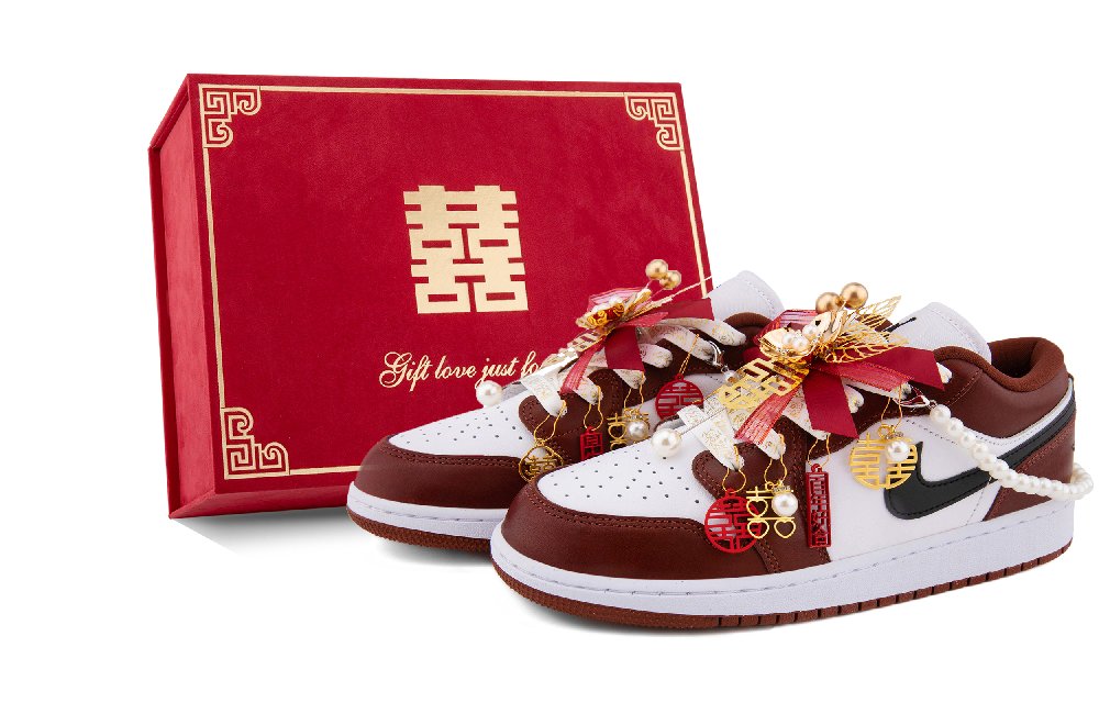 Jordan Air Jordan 1 Low Top Vintage Basketball Shoes Unisex Burgundy