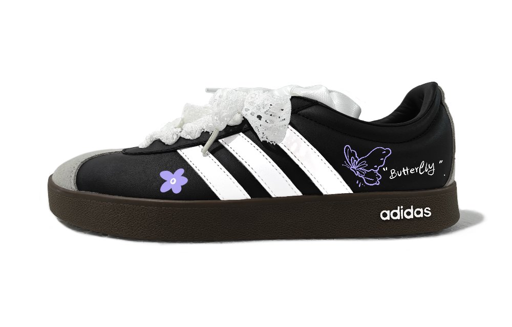 Adidas Neo VL Court 2.0 Butterfly Loves Flower Abrasion Resistant Low Top Skateboard Shoes Unisex Black Purple