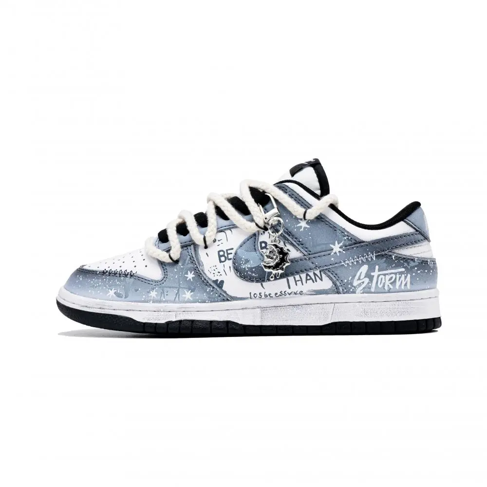 Nike Dunk Star Chain Wave Cushioning And Breathable Low top Skateboard Shoes Unisex Black White