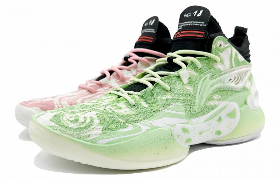 LiNing YuShuai 18 Cushioning Slip Resistant Support Mid Top Basketball Shoes Men's Pink Green