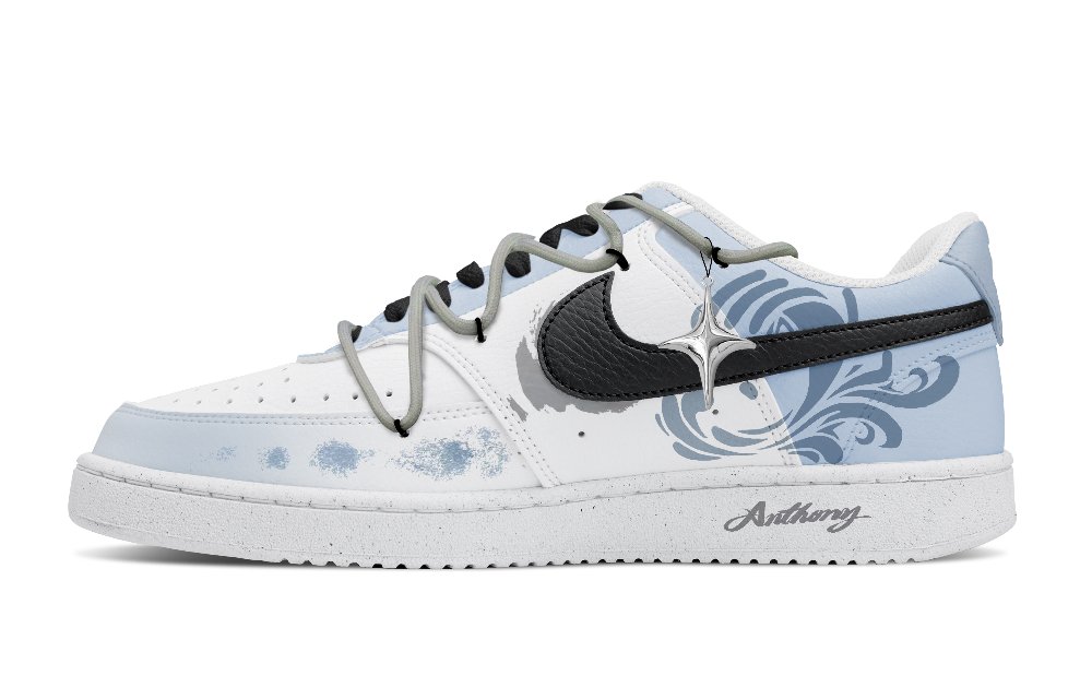 Nike Court Vision 1 Anti Slip Wear Resistant Low Top Skateboard Shoes Men's White Blue