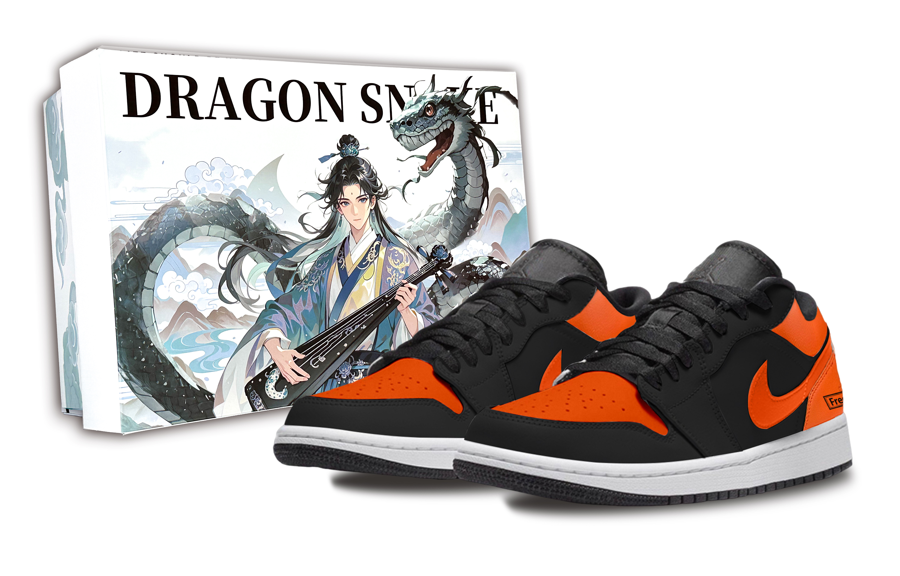 Jordan Air Jordan 1 Box Abrasion Resistant Low top Vintage Basketball Shoes Unisex Black Orange