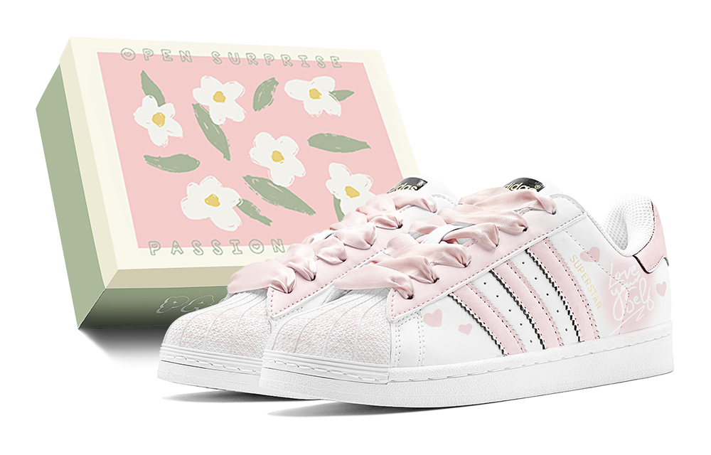 Adidas Originals Superstar White Gift Set, Love Declaration Low Top Skateboard Shoes Unisex Pink