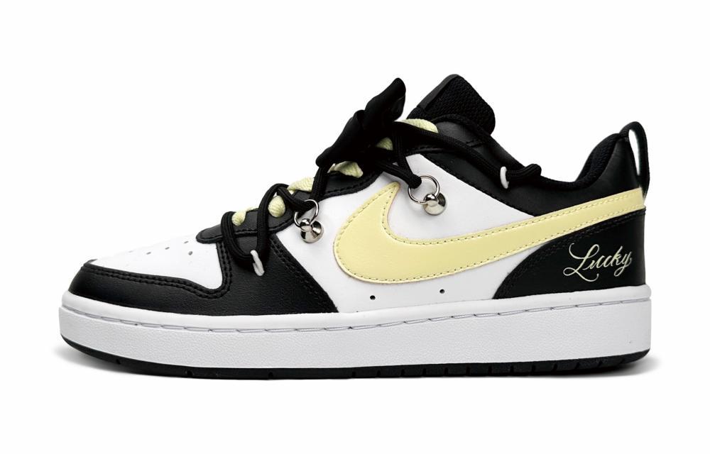 Nike Court Borough Low-Top Skateboard Shoes GS Black White Yellow