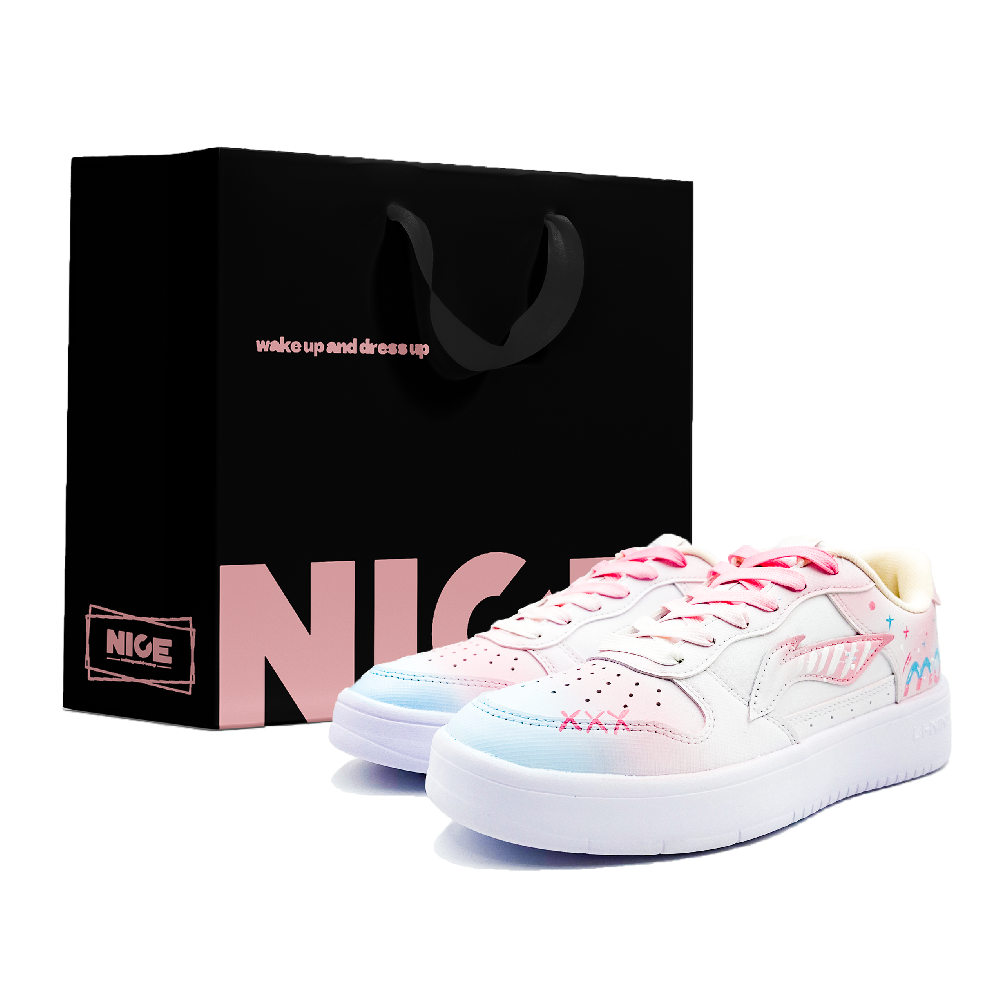 LiNing Pontoon Boats Slip Resistant, Abrasion Resistant, Breathable Low top Skateboard Shoes Women's Pink Blue White