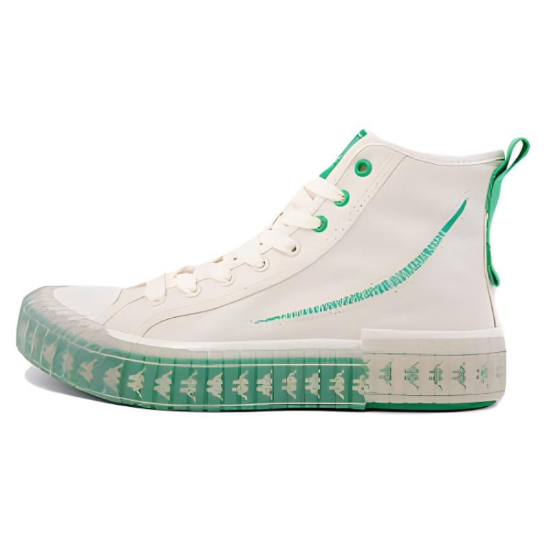 HAIZEIWANG x Kappa Anti-Slip And Wear-Resistant Lightweight Balance High-Top Canvas Shoes Unisex White Green