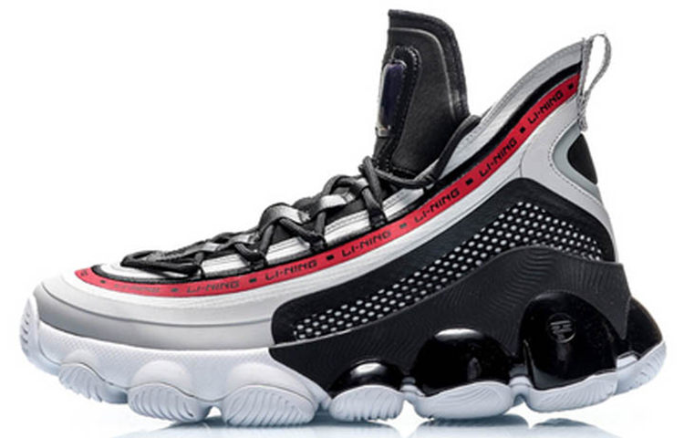 LiNing Cushioning Anti-Slip And Wear-Resistant High-Top Basketball Shoes Men's Black Red