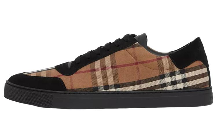 Burberry Vintage Check Cotton And Suede Sneakers Birch Brown Black