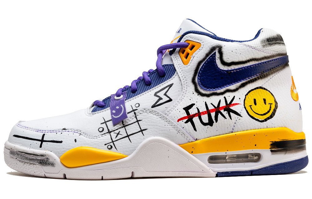 Nike Flight Legacy Mid-Top Vintage Basketball Shoes Men's White Purple Yellow