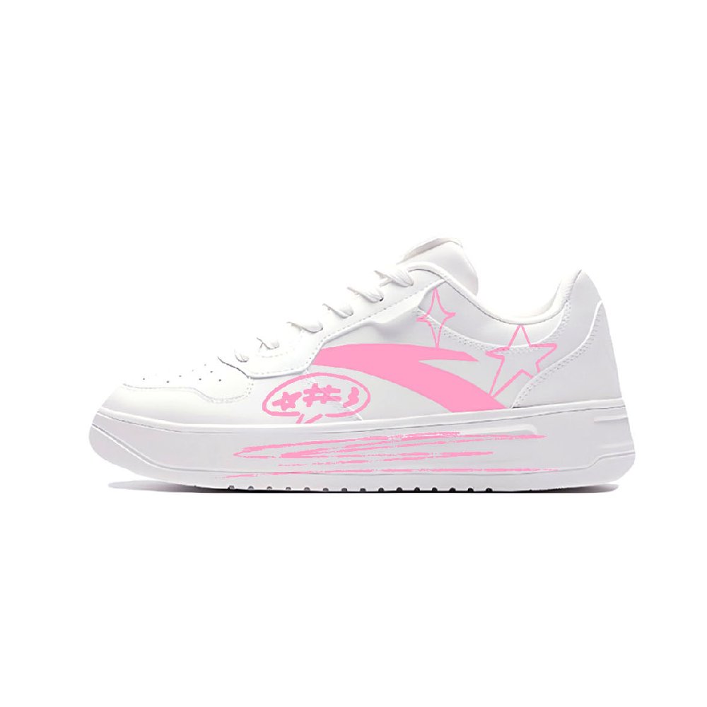 Anta Relaxed Abrasion Resistant Shock Absorbers Low Top Skateboard Shoes Unisex White Pink