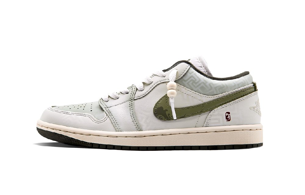 Jordan Air Jordan 1 The Green Mountains Are Gone Abrasion Resistant Low Top Vintage Basketball Shoes Unisex Light Green